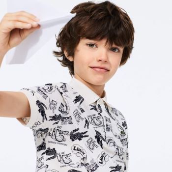 Lacoste All-Over Croc Print Bavlněné Petit Piqué Polo Bílé Tmavě Blankyt Blankyt | UlZ5IsCj