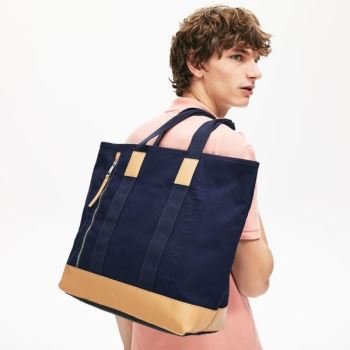 Lacoste Classic Læder and Platene Tote Bag Tmavě Blankyt Hnědé | FNM4BSNG