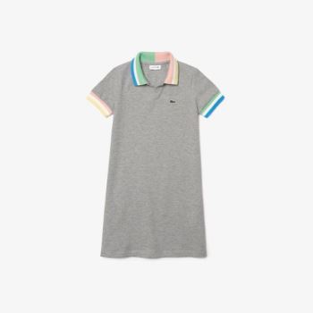 Lacoste Colorblock Bavlněné Piqué Polo Šaty Šedé Bílé | 8vSJE8JK