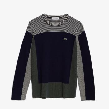 Lacoste Colorblock Knit Crew Neck Svetrové Tmavě Blankyt Blankyt Hnědožlutý Zelene Béžový | sgMayeJ8