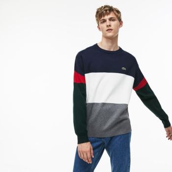 Lacoste Crew Neck Colorblock Byty Ribbed Bavlněné Svetrové Šedé Bílé Blankyt Červené Zelene | 7Q0lW2tg