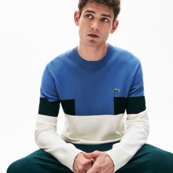 Lacoste Crew Neck Colorblock Wool And Bavlněné Blend Svetrové Bílé Blankyt Zelene | knBgUHAp