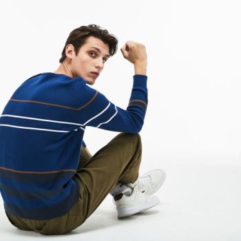 Lacoste Crew Neck Multicolor Striped Milano Bavlněné Svetrové Tmavě Blankyt Blankyt Blankyt Hnědé Bílé | cJbB3nwW