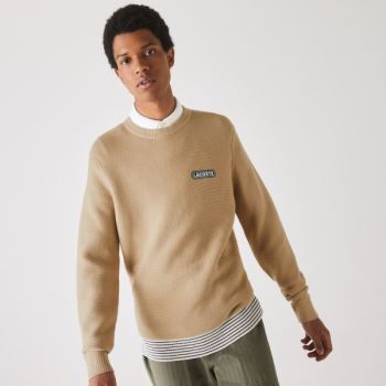 Lacoste Crew Neck Textured Wool And Bavlněné Svetrové Béžový Bílé Tmavě Blankyt Blankyt | TWXVQq6s