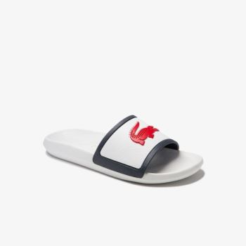 Lacoste Croco Rubber Páskové Syntetická Slides Bílé Béžový | RWwTYlvB