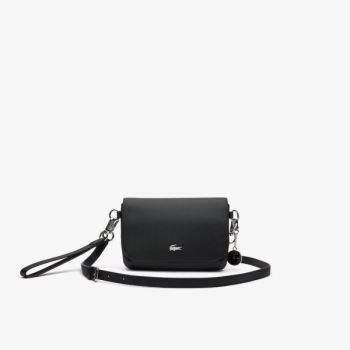 Lacoste Daily Classic Coated Piqué Platene Flap Shoulder Bag Černé | EuVjaQbu