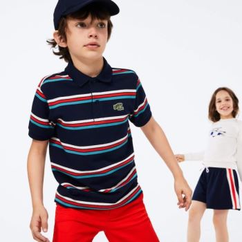 Lacoste Embroidered Logo Striped Polo Tmavě Blankyt Blankyt Bílé | nyYNiu5u