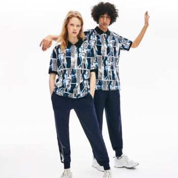 Lacoste LIVE Loose Fit Graphic Print Bavlněné Polo Shirt Fialové Žluté Bílé | 00O9iJgl