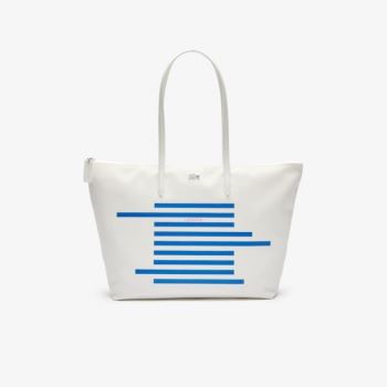 Lacoste L.12.12 Nautical Stripes Large Coated Platene Tote Bag Bílé Blankyt | 6KGpypLT