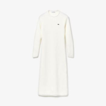 Lacoste Long Ribbed Wool Blend Svetrové Šaty Bílé | e2vSO8Wc