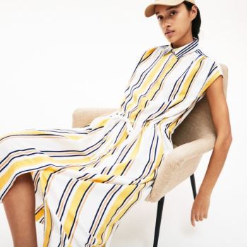 Lacoste Long Striped Shirtdress Bílé Tmavě Blankyt Blankyt Žluté Světle Hnědé | Qfvp18bE