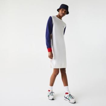 Lacoste Made In France Tricolour Wool Svetrové Šaty Bílé Blankyt Červené | 1YLB8uaJ