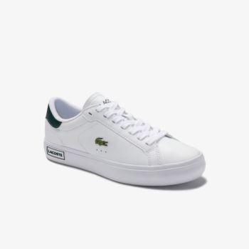 Lacoste Powercourt Læder Sneakers Bílé Tmavě Zelene | ZDV4SWgL