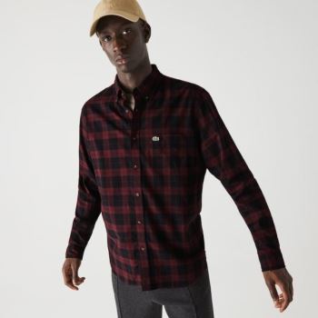 Lacoste Regular Fit Bavlněné Twill Checkered Shirt Černé Vínové | QQJdAIpx