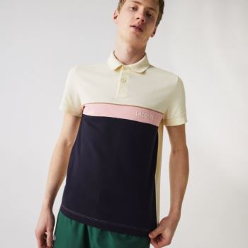 Lacoste Regular Fit Colorblock Bavlněné Piqué Polo Shirt Béžový Tmavě Blankyt Blankyt Růžové | WhjSYcXv