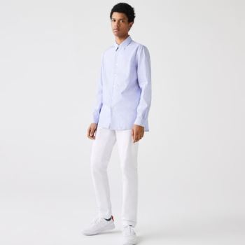 Lacoste Regular Fit Striped Bavlněné Poplin Shirt Bílé Blankyt | gWL3EY0v