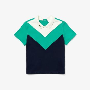 Lacoste Reverse Collar Colorblock Bavlněné Polo Shirt Bílé Zelene Tmavě Blankyt Blankyt | RQbmlQVN