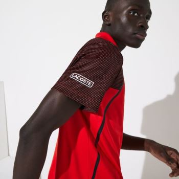 Lacoste SPORT Mesh Sleeved Prodyšný Tenisové Polo Shirt Červené Bílé Černé | elcp55rV