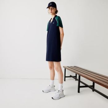 Lacoste SPORT Stretch Bavlněné Golfové Polo Šaty Tmavě Blankyt Blankyt Zelene Bílé | LycbLEXm