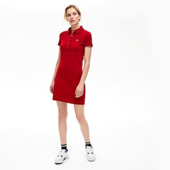 Lacoste Stretch Bavlněné Mini Piqué Polo Šaty Tmavě Červené | LyuNDMTG