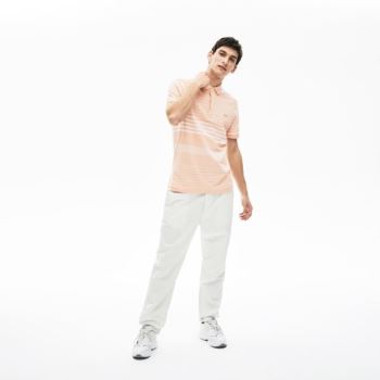 Lacoste Striped Linen And Bavlněné Regular Fit Polo Shirt Světle Růžové Bílé | b4agkSNs