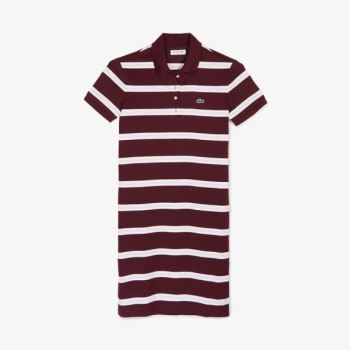 Lacoste Striped Stretch Bavlněné Polo Šaty Tmavě Červené Světle Růžové Bílé | JaIPeeqb