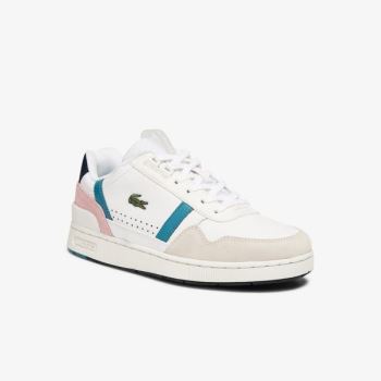 Lacoste T-Clip Læder and Syntetická Sneakers Bílé Tmavě Tyrkysové | T60AycpW