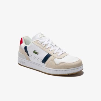 Lacoste T-Clip Tricolour Læder and Semišové Sneakers Bílé Béžový | UhB7PRkC