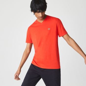 Lacoste V-neck Pima Bavlněné Jersey T-shirt Červené | H3HS7K7k