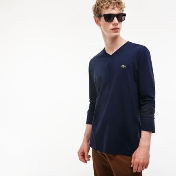 Lacoste V-neck Soft Bavlněné T-shirt Tmavě Blankyt Blankyt | bTKYFARF