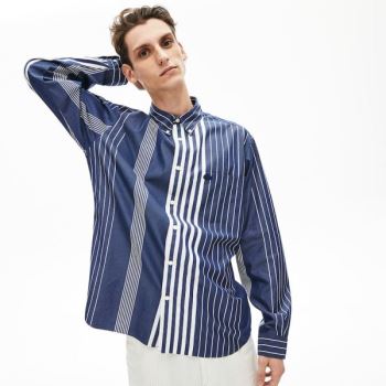 Lacoste Variegated-Stripe Relaxed Bavlněné Shirt Tmavě Blankyt Blankyt Bílé | 2ej4wBg7