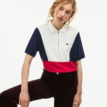 Lacoste Zip Neck Colorblock Terrycloth Piqué Polo Bílé Tmavě Blankyt Blankyt Červené | FiaqvkGk