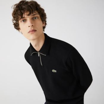 Lacoste Zippered Stand-Up Collar Bavlněné Sweatshirt Černé | hStwxaX1