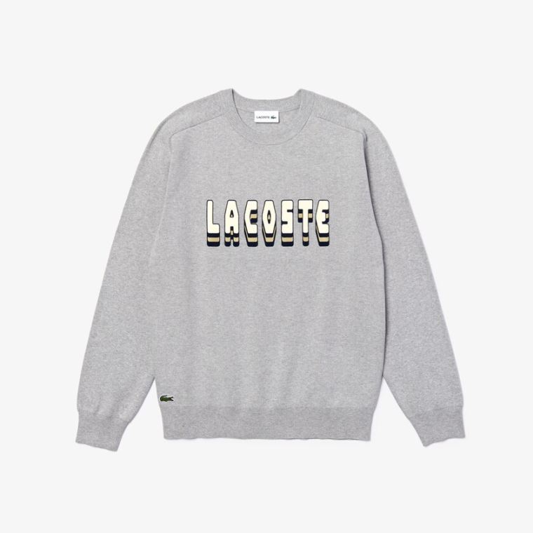 Lacoste 3D-Lettering Crewneck Bavlněné Blend Svetrové Šedé | DOfnBERA