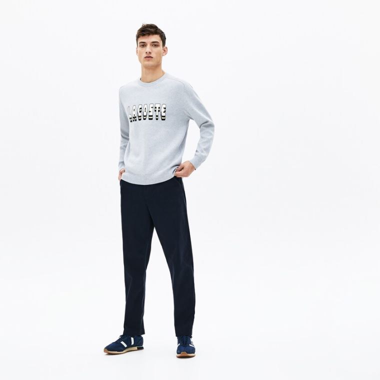 Lacoste 3D-Lettering Crewneck Bavlněné Blend Svetrové Šedé | DOfnBERA