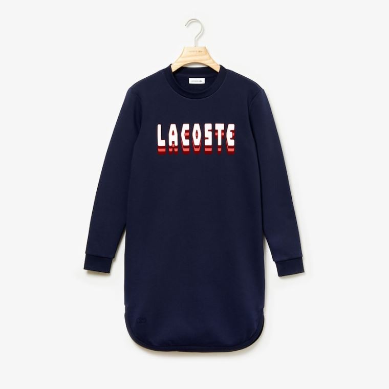 Lacoste 3D-Lettering Fleece Sweatshirt Šaty Tmavě Blankyt Blankyt | AwwzRBIC