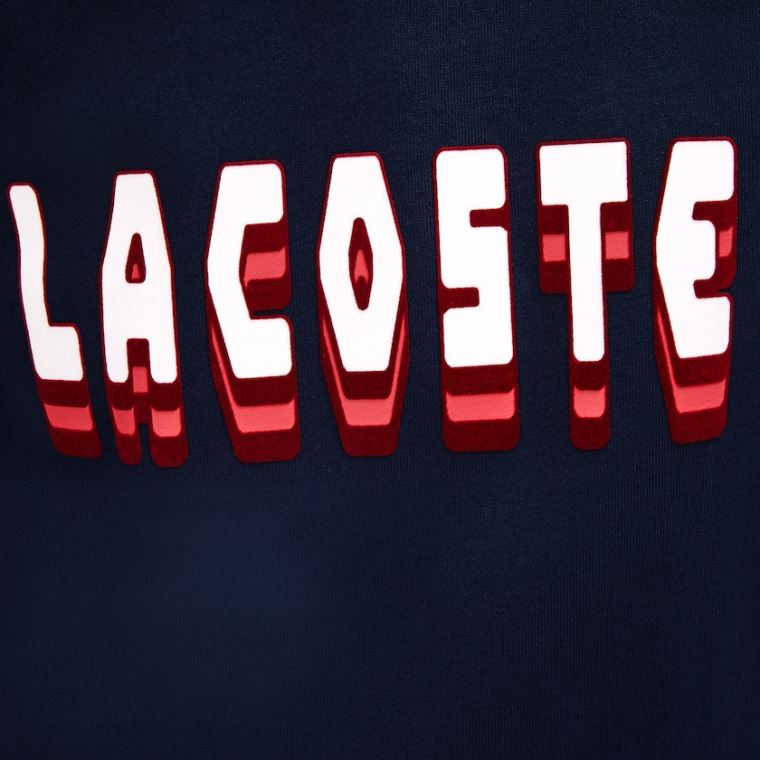 Lacoste 3D-Lettering Fleece Sweatshirt Šaty Tmavě Blankyt Blankyt | AwwzRBIC