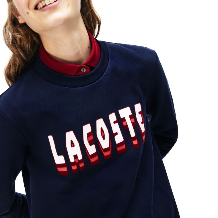 Lacoste 3D-Lettering Fleece Sweatshirt Šaty Tmavě Blankyt Blankyt | AwwzRBIC