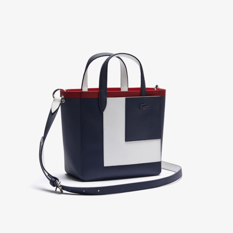 Lacoste Anna Contrast L Coated Platene Tote Bag Tmavě Blankyt Bílé Červené | bljRt7MV