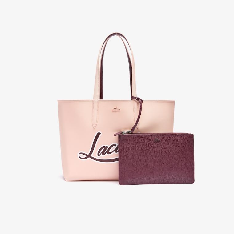 Lacoste Anna Removable Pouch Signature Reversible Tote Vínové | mshlIIQN