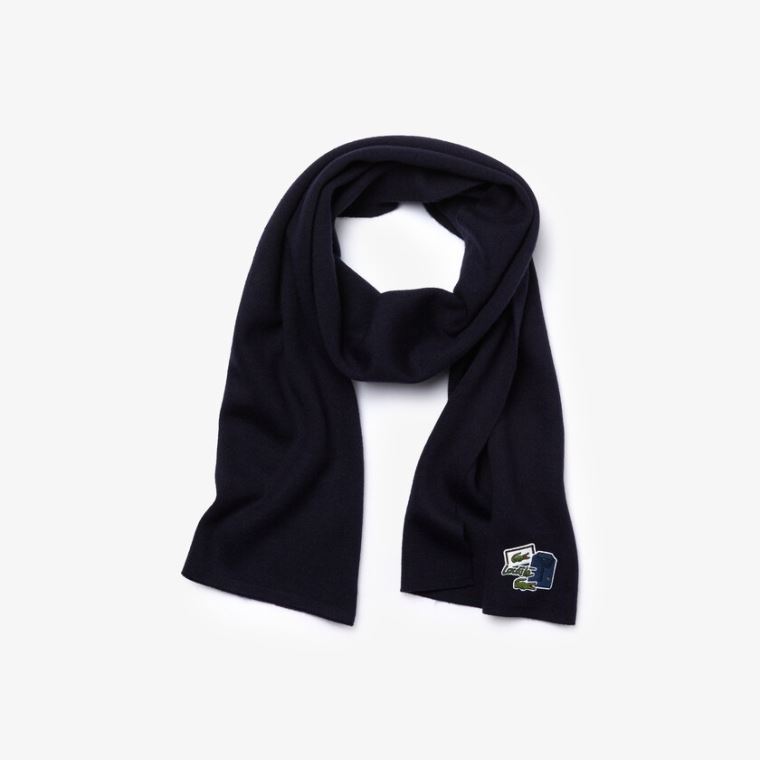 Lacoste Badge Rectangular Wool Blend Scarf Tmavě Blankyt Blankyt | Y5FNPyfF