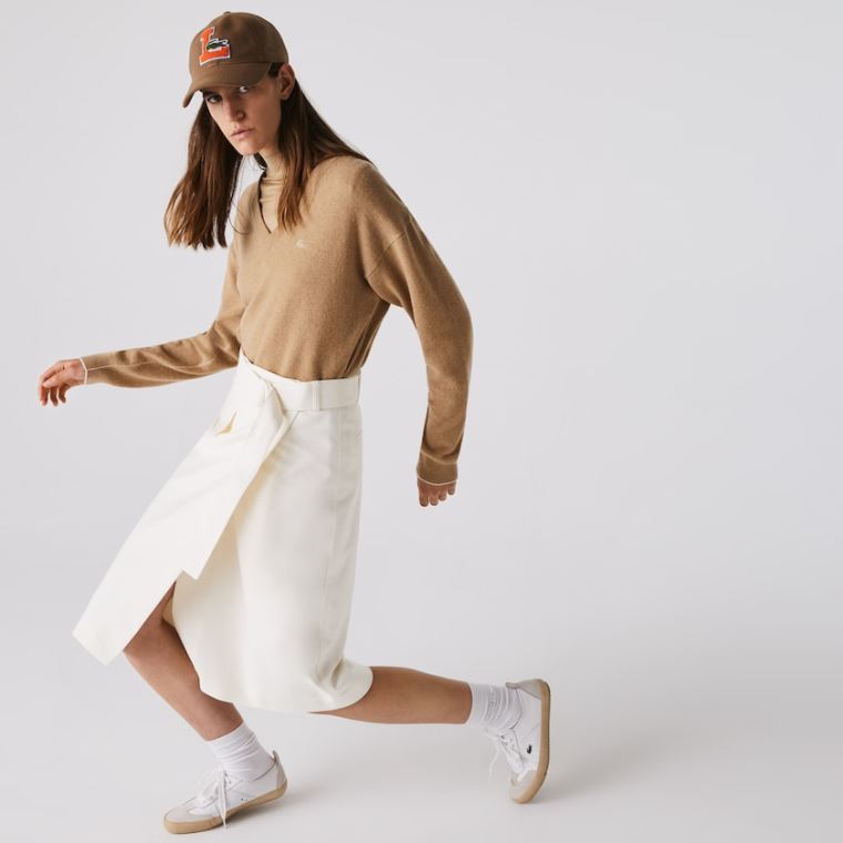 Lacoste Bavlněné And Wool Wrap Skirt Bílé | fBGKJyCv