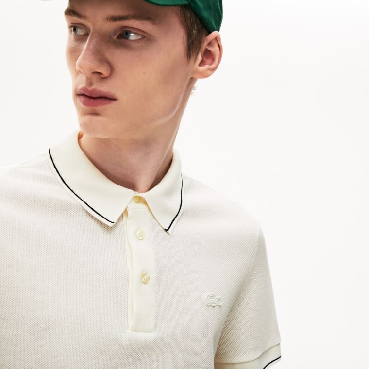 Lacoste Bavlněné-Silk Piqué Polo Shirt Bílé Černé | iwcQdy2B