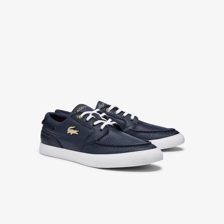 Lacoste Bayliss Deck Læder Sneakers Tmavě Blankyt Bílé | ej0EKyTD