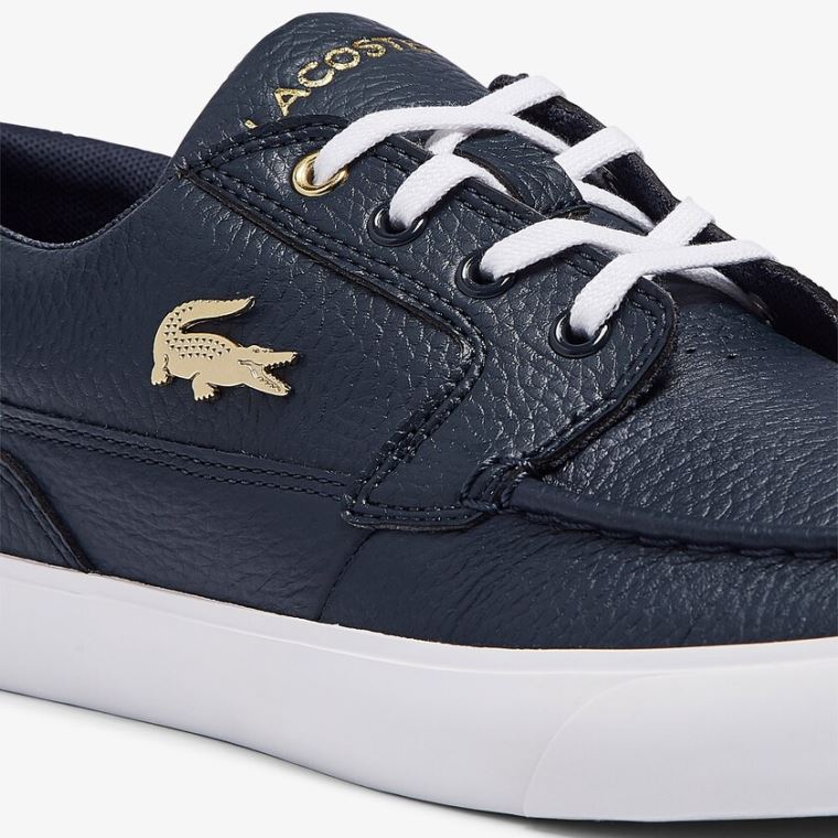 Lacoste Bayliss Deck Læder Sneakers Tmavě Blankyt Bílé | ej0EKyTD