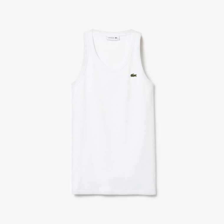 Lacoste Bez Rukávů Scoopneck Top Bílé | boVW9gzu