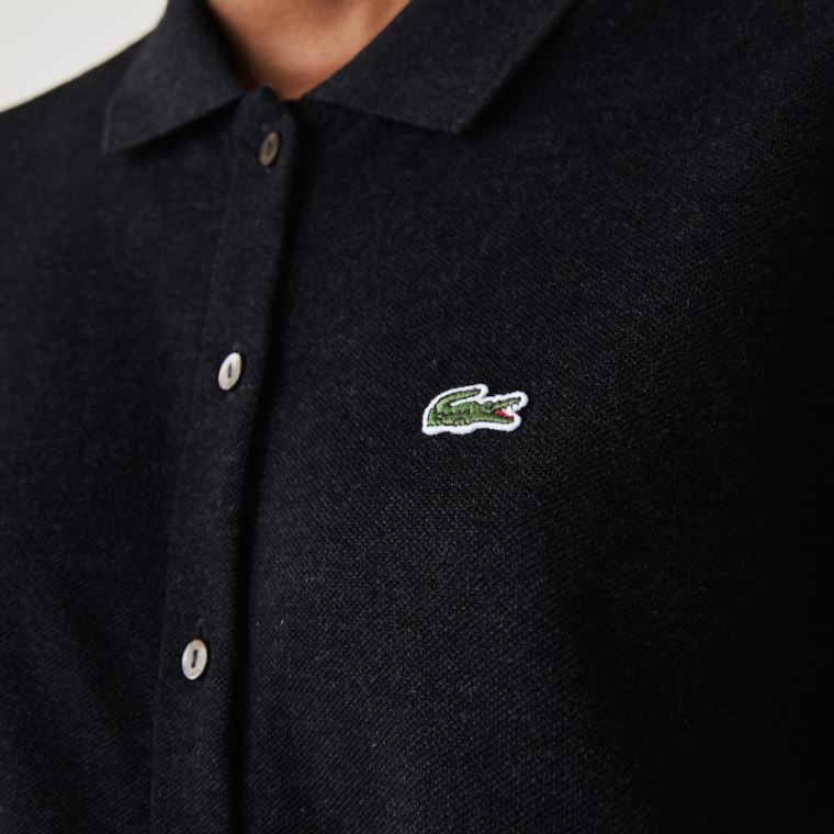 Lacoste Buttoned Belted Bavlněné Piqué Polo Šaty Šedé | ePw6PtkD