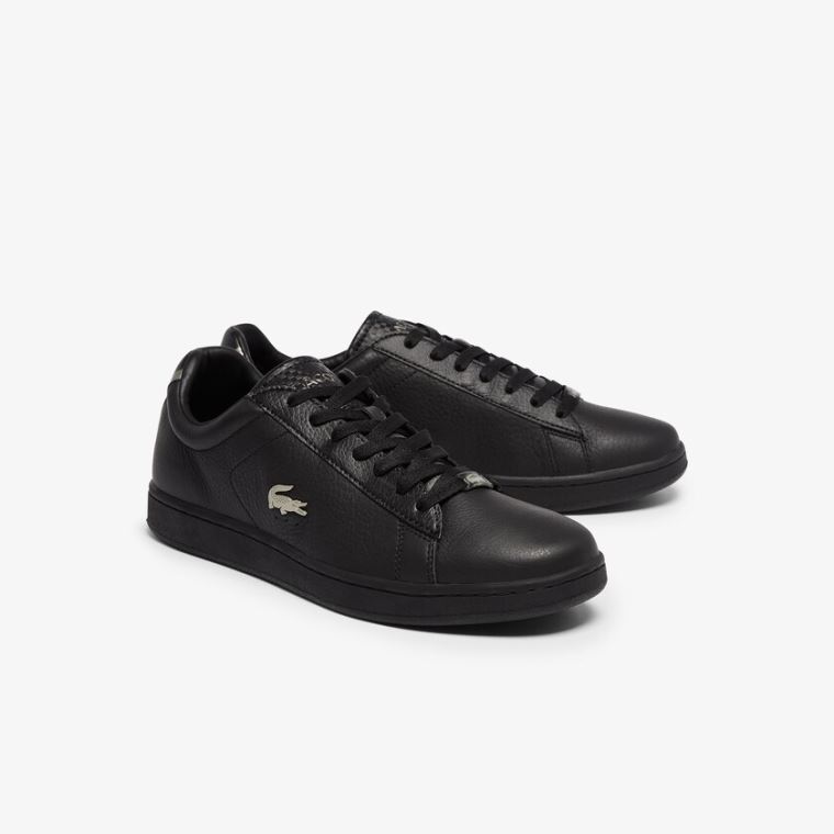 Lacoste Carnaby Evo Læder Platinum Detailing Sneakers Černé | KJHAGhpZ