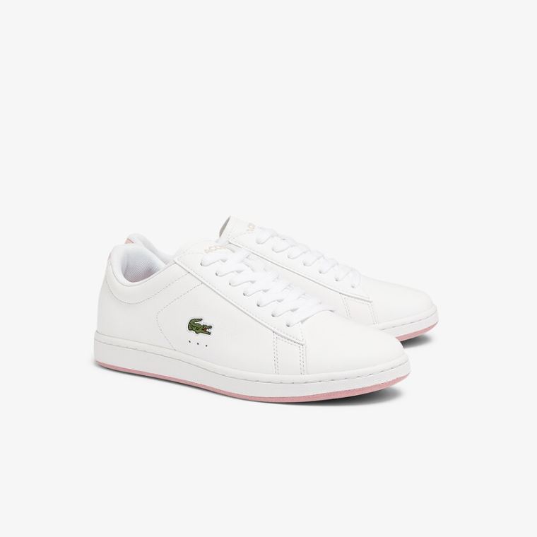 Lacoste Carnaby Evo Læder Sneakers Bílé Růžové | knLN3FPi