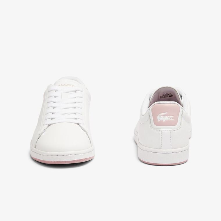 Lacoste Carnaby Evo Læder Sneakers Bílé Růžové | knLN3FPi